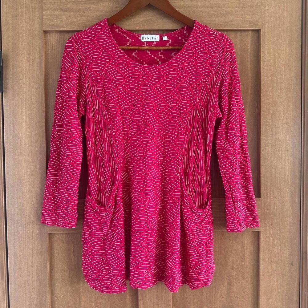 Habitat Fuschia Pink Textured 3/4 Sleeve Tunic Top w/ Pockets Women’s size Small
